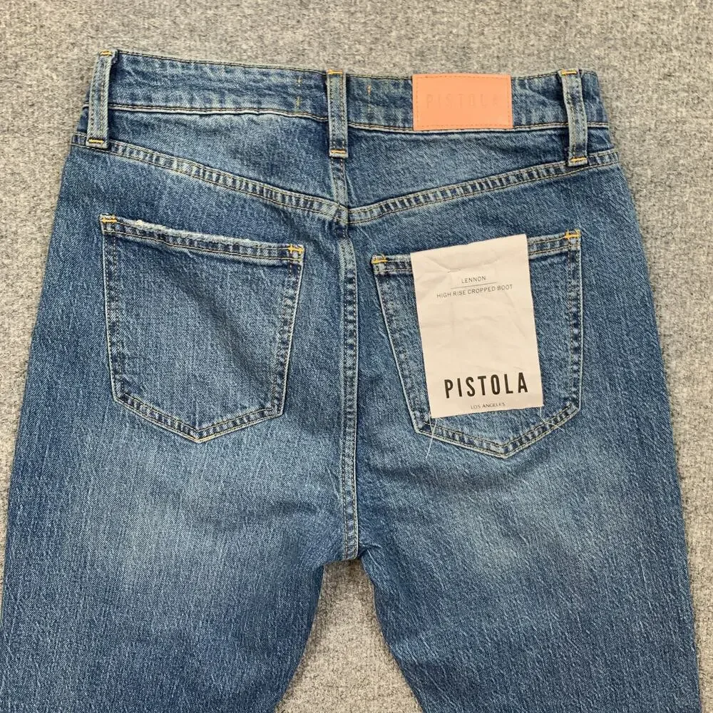 Pistola Jeans Womens 26 Blue Lennon High Rise Cropped Bootcut Raw Hem Stretch